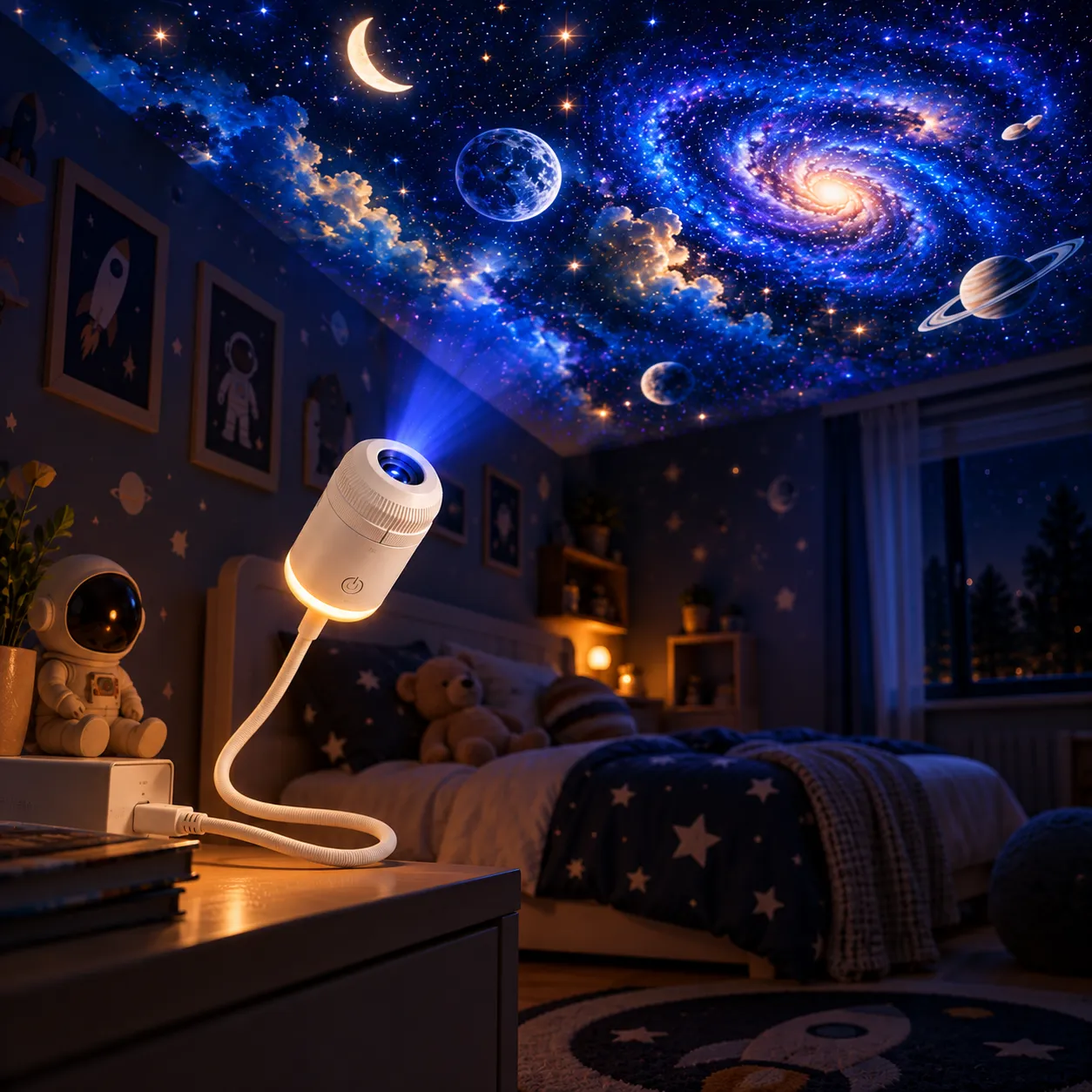 Galaxy mini projector with its built-in USB cable